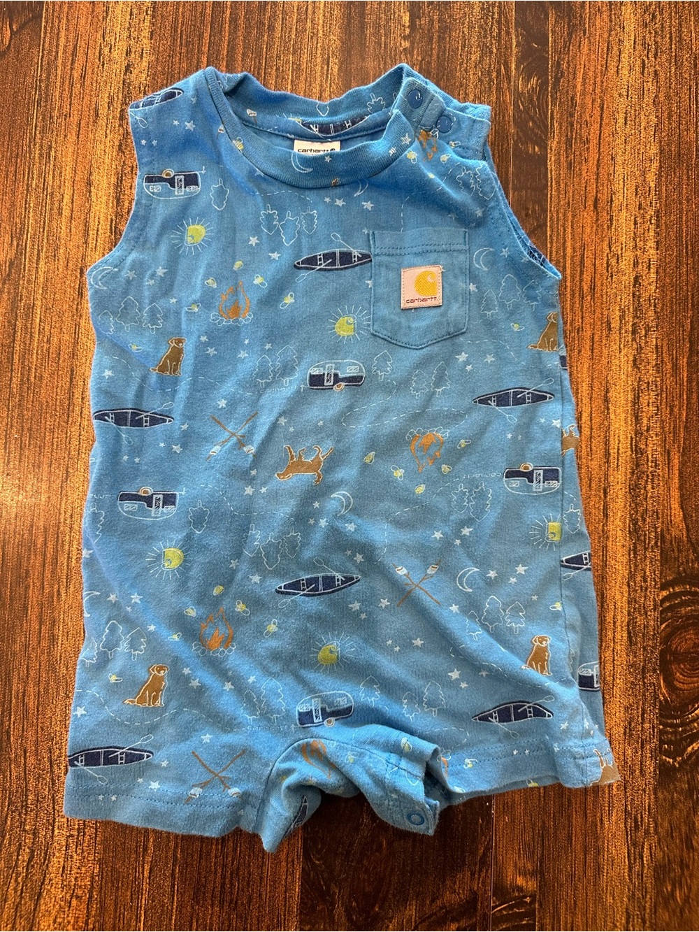 Carhartt Blue Sleeveless Camping Print Baby Romper